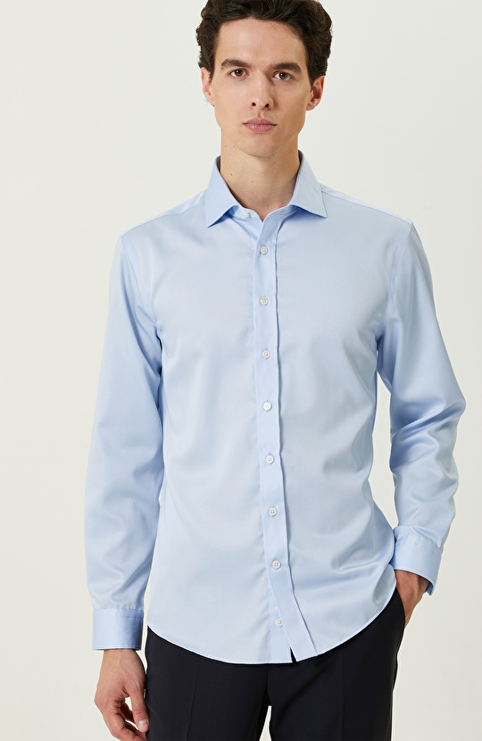 Non-Iron Açık Mavi Yarım İtalyan Yaka Gömlek