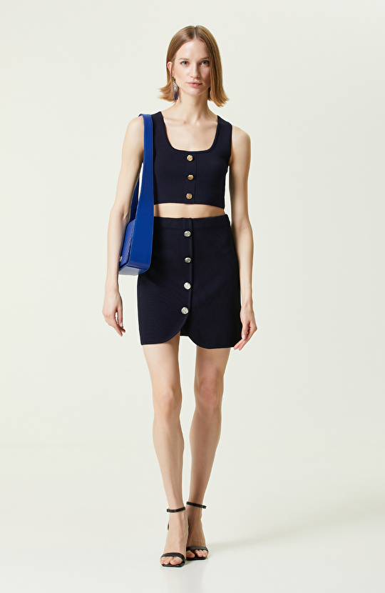 Lacivert Askılı Kare Yaka Büstiyer