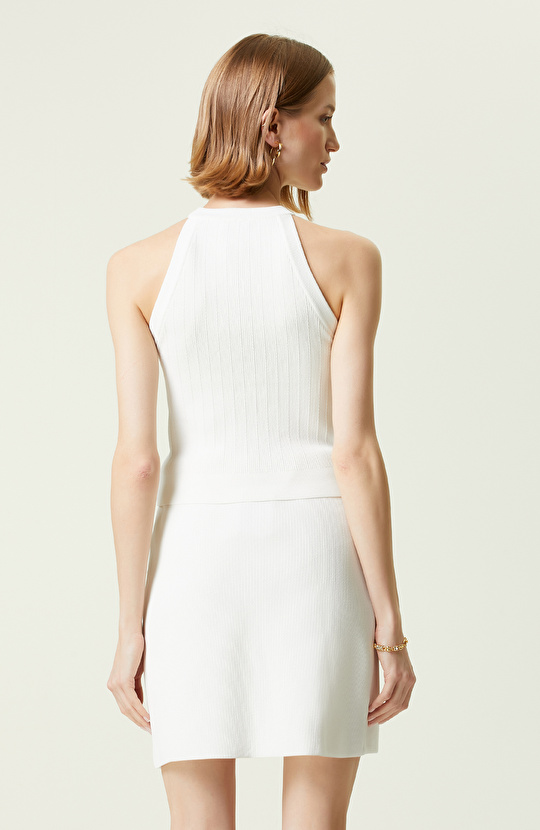 Beyaz Kolsuz Bisiklet Yaka Triko Kazak