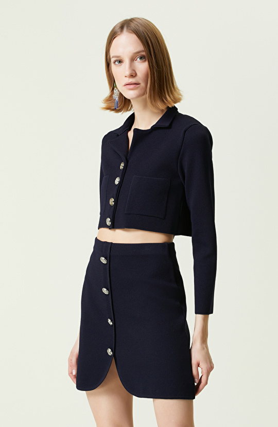 Lacivert Gömlek Yaka Triko Ceket Lacivert Gömlek Yaka Triko Ceket