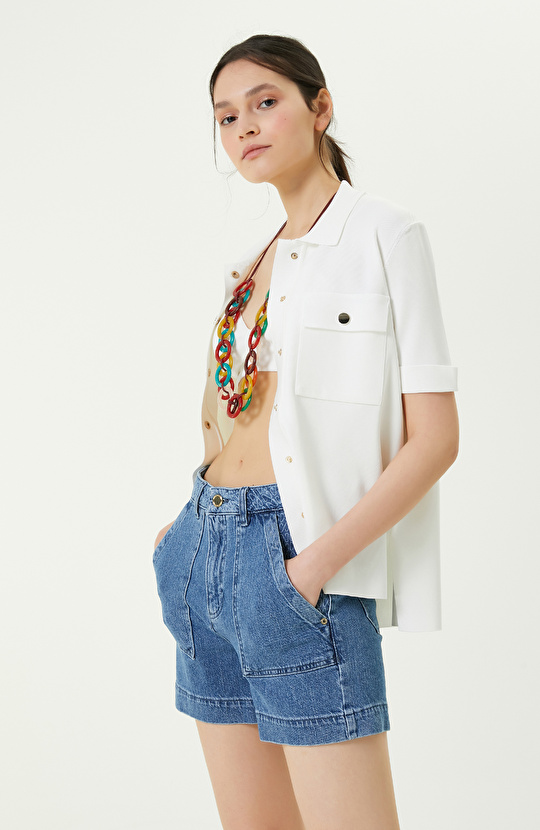 Kısa Kollu Triko Beyaz Ceket