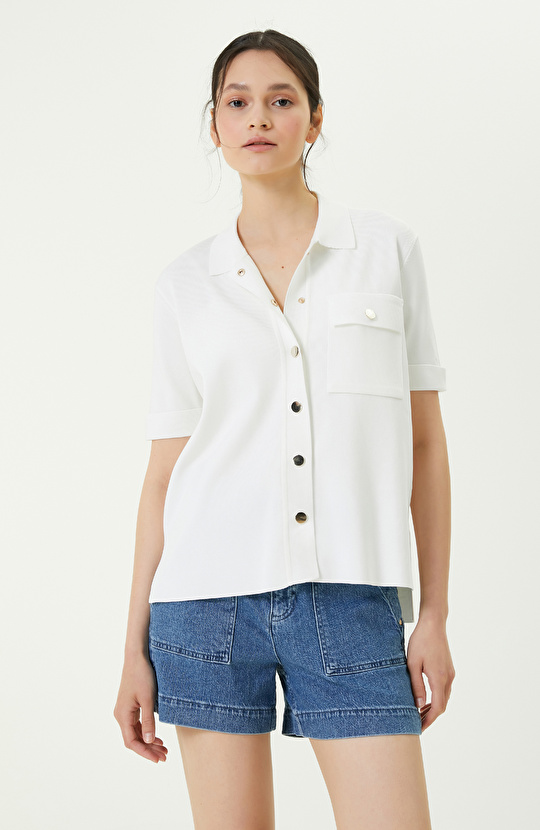 Kısa Kollu Triko Beyaz Ceket