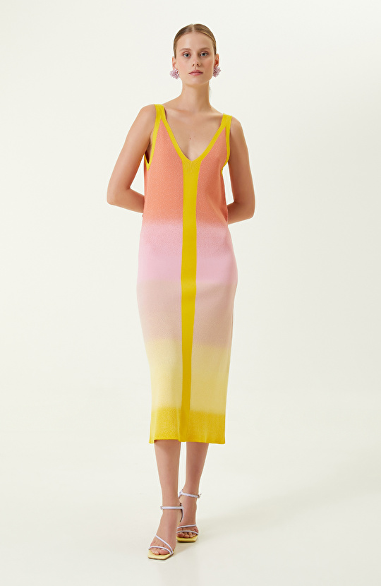 Pembe Degradeli Triko Elbise