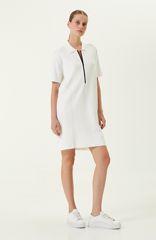 Beyaz Kısa Kollu Triko Elbise