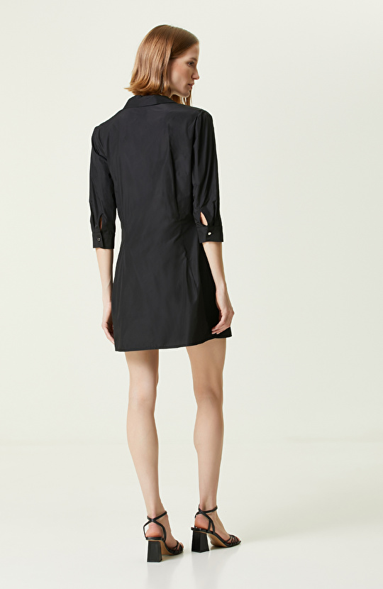 Siyah Uzun Kollu Gömlek Yaka Elbise