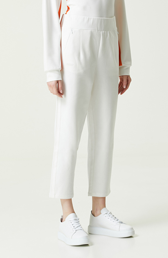 N-Tech Ekru Düz Paça Yan Cep Fermuarlı Eşofman Altı