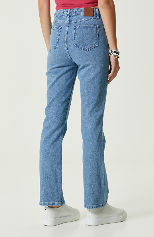 Açık İndigo Yüksek Bel Denim Pantolon