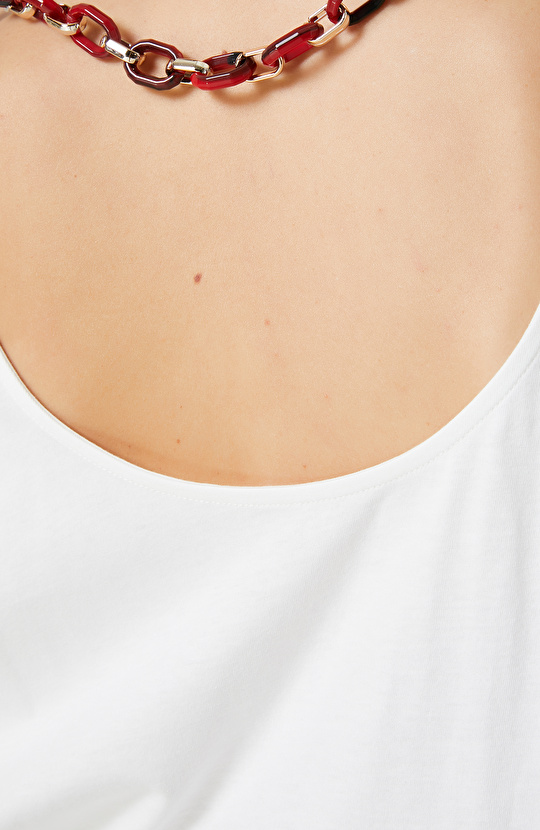 Ekru Baskılı Kolsuz Crop Tshirt