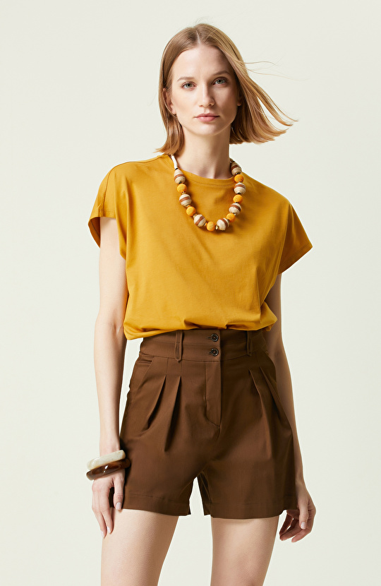 Safran Yarasa Kol Bisiklet Yaka T-Shirt