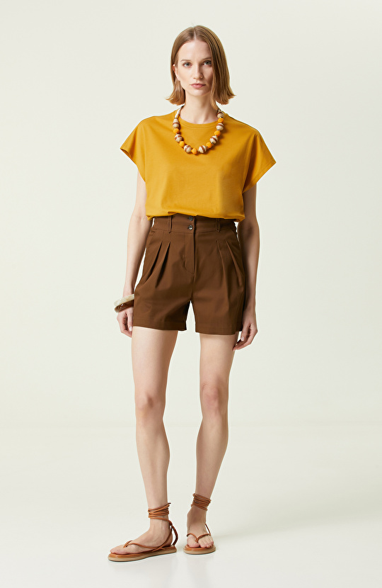 Safran Yarasa Kol Bisiklet Yaka T-Shirt