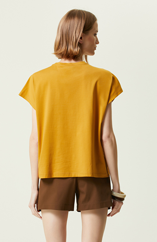 Safran Yarasa Kol Bisiklet Yaka T-Shirt