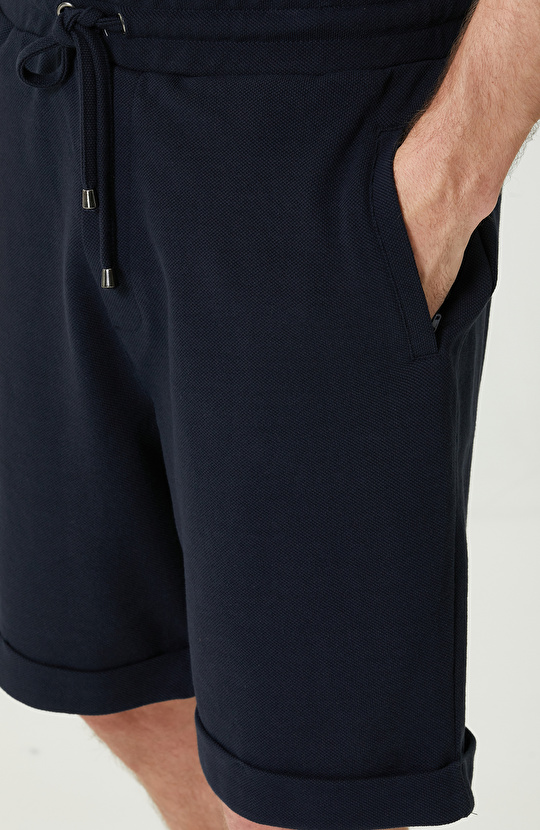 Lacivert Duble Paça Şort