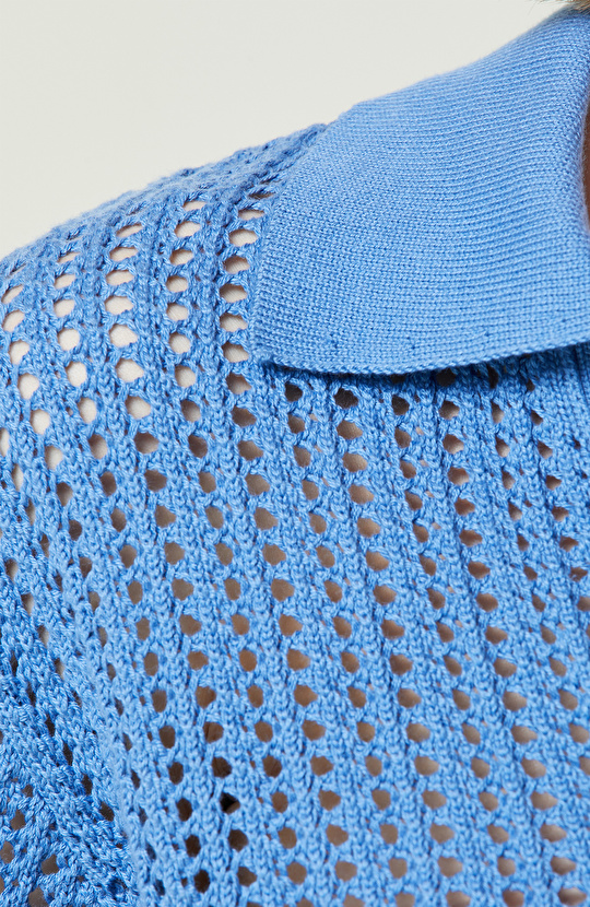 Saks Mavisi Kısa Kollu Triko Kazak