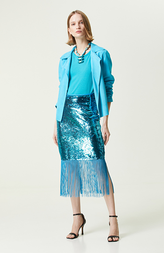 Turkuaz Kısa Kollu Bisiklet Yaka Kazak