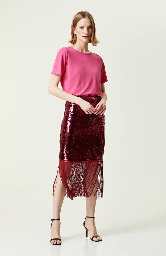 Pembe Kısa Kollu Bisiklet Yaka Kazak