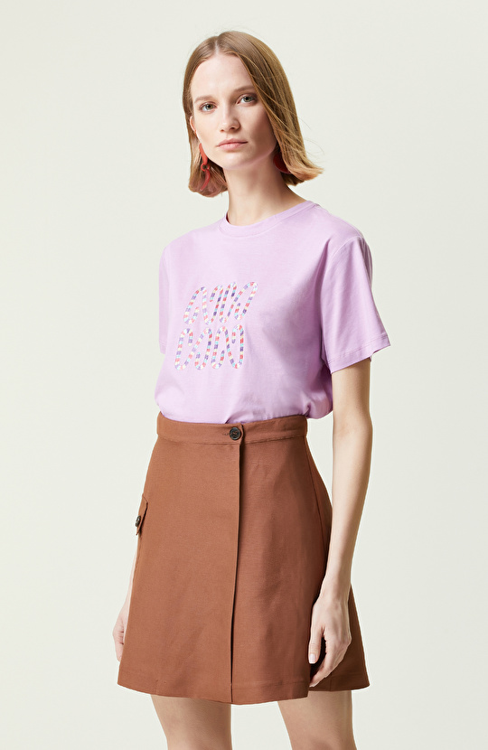 Pembe Bisiklet Yaka Penye T-Shirt