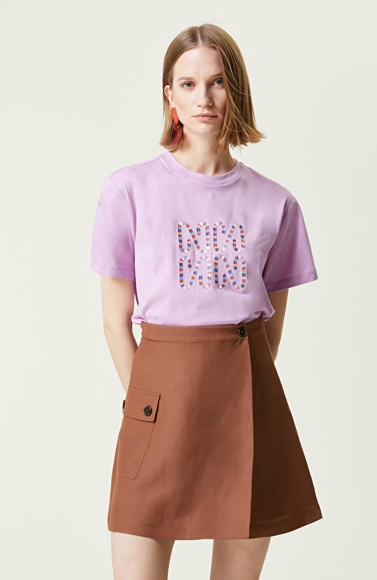 Pembe Bisiklet Yaka Penye T-Shirt