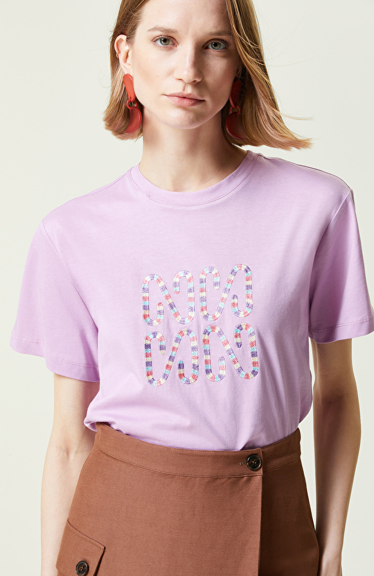 Pembe Bisiklet Yaka Penye T-Shirt