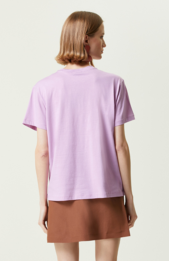 Pembe Bisiklet Yaka Penye T-Shirt