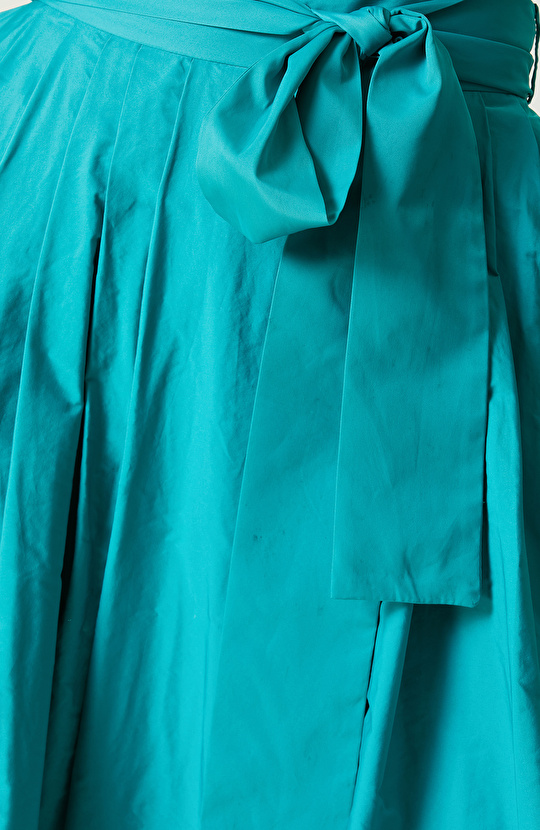 Ördek Başı Yeşil Yüksek Bel Tafta Etek