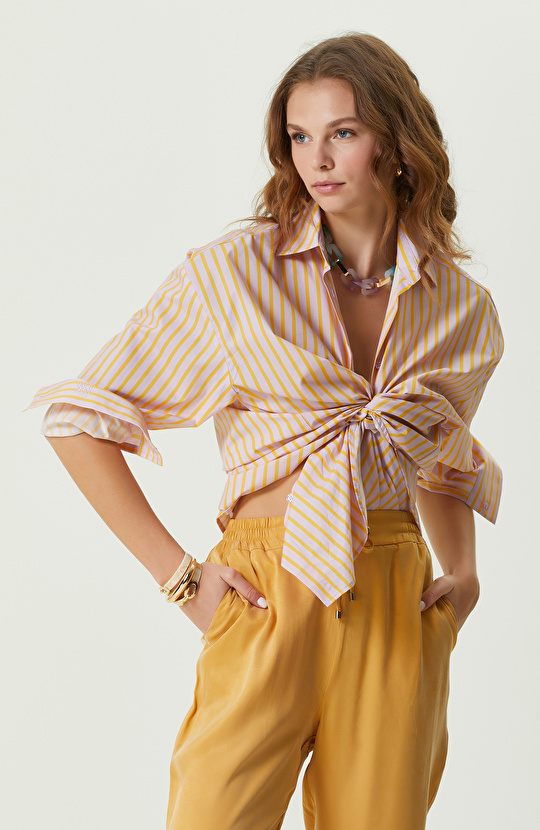 Turuncu Çizgili Oversize Gömlek
