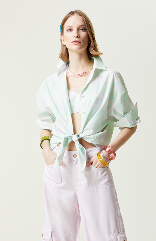 Yeşil Pembe Desenli Gömlek