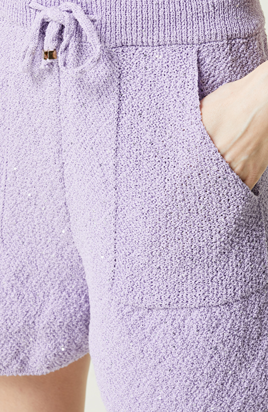 Lila Düz Paça Triko Şort