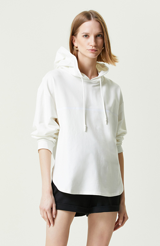 N-Tech Ekru Kapüşonlu Sweatshirt