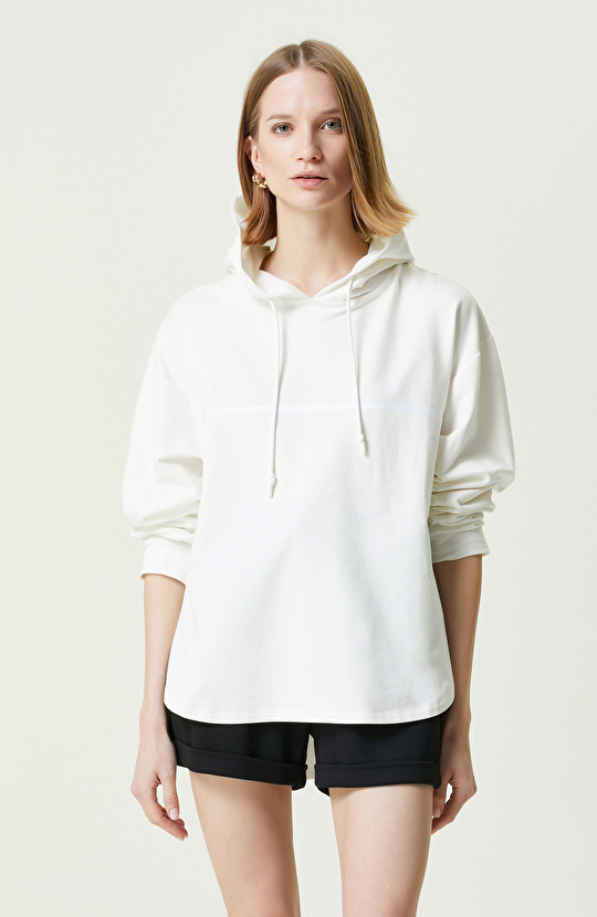 N-Tech Ekru Kapüşonlu Sweatshirt