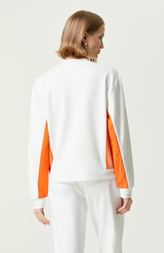 N-Tech Beyaz-Turuncu Bisiklet Yaka Sweatshirt
