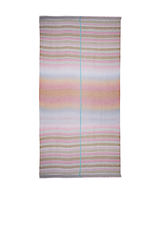 Renkli Çizgi Desenli Kadın Keten Şal