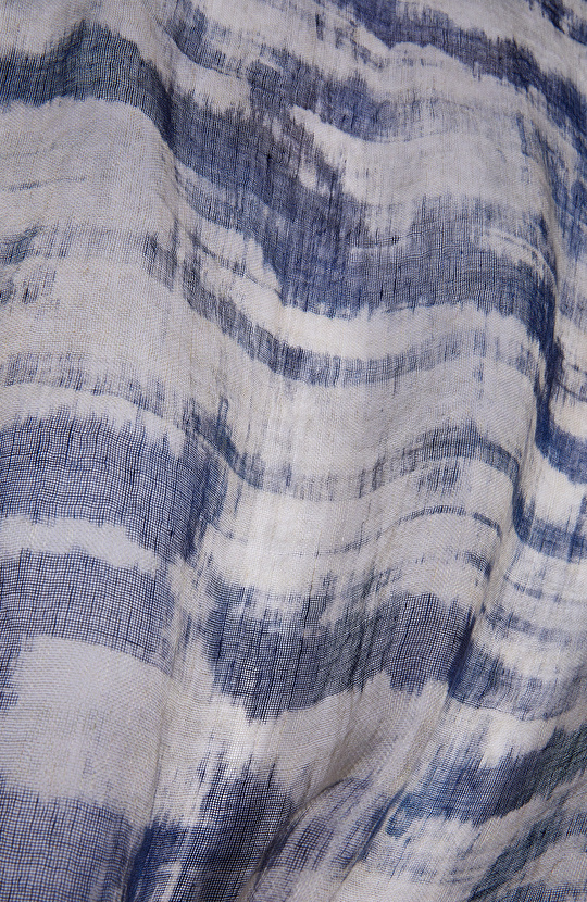 Beyaz Lacivert Batik Desenli Erkek Keten Şal 