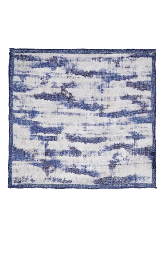 Lacivert Ekru Desenli Keten Poşet Mendil