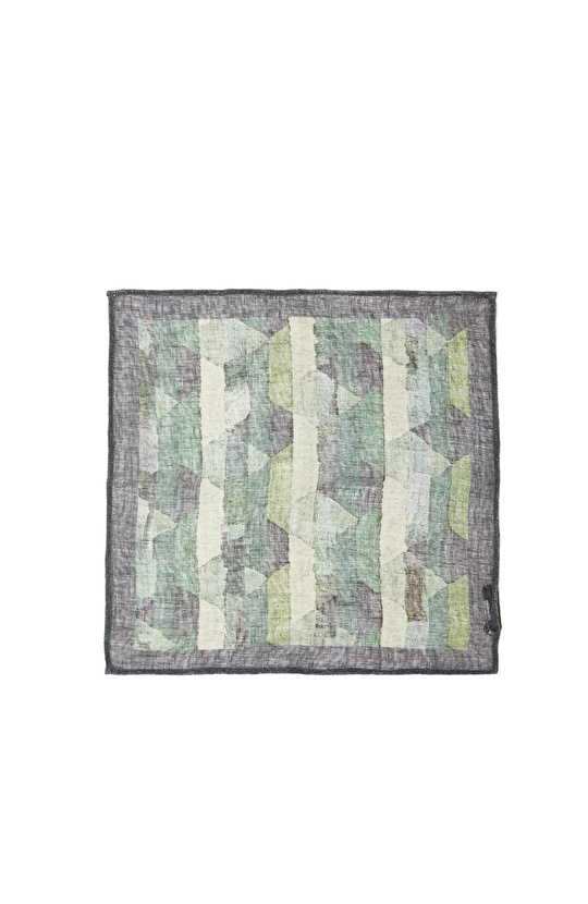 Yeşil Lacivert Desenli Keten Mendil