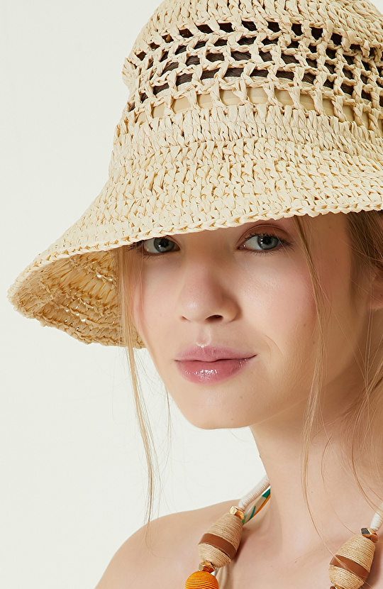 Bej Kadın Hasır Şapka