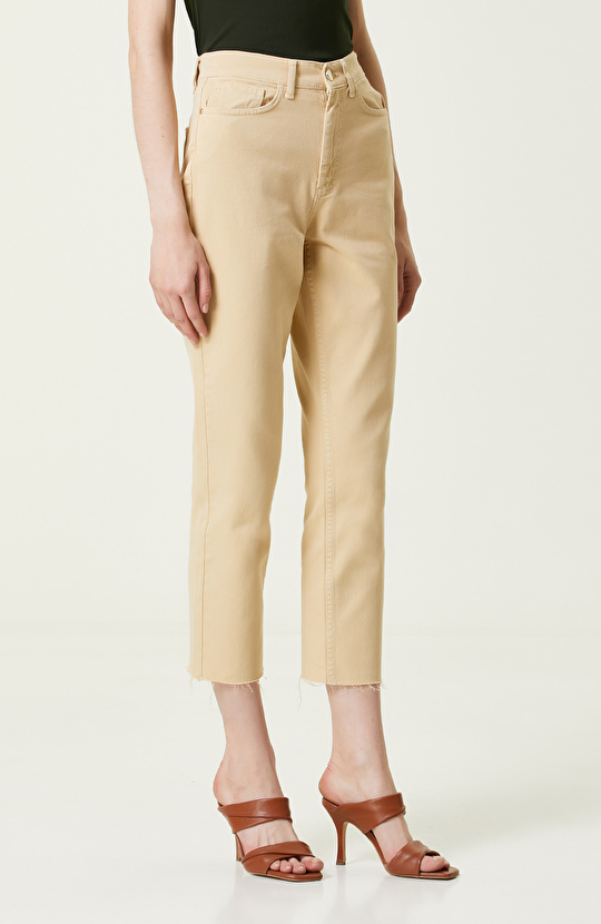 Koyu Bej Yüksek Bel Denim Pantolon