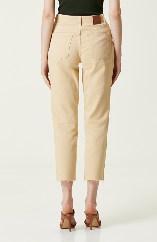 Koyu Bej Yüksek Bel Denim Pantolon