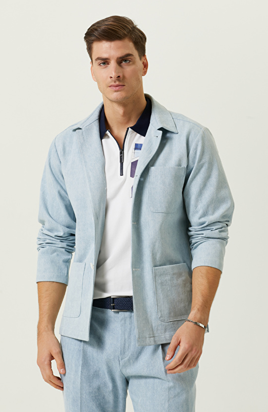 Mavi Gömlek Yaka Ceket