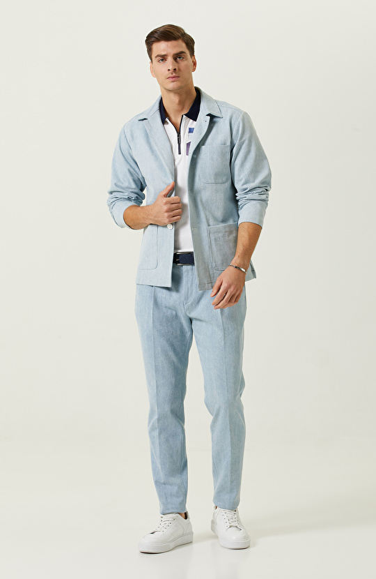 Mavi Gömlek Yaka Ceket