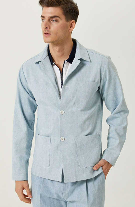 Mavi Gömlek Yaka Ceket