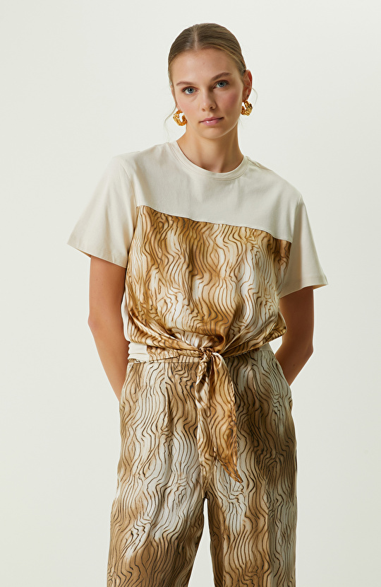 Taş Rengi Kısa Kollu Bisiklet Yaka T-Shirt