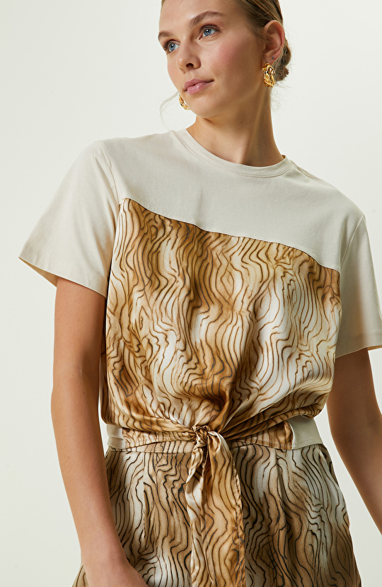 Taş Rengi Kısa Kollu Bisiklet Yaka T-Shirt