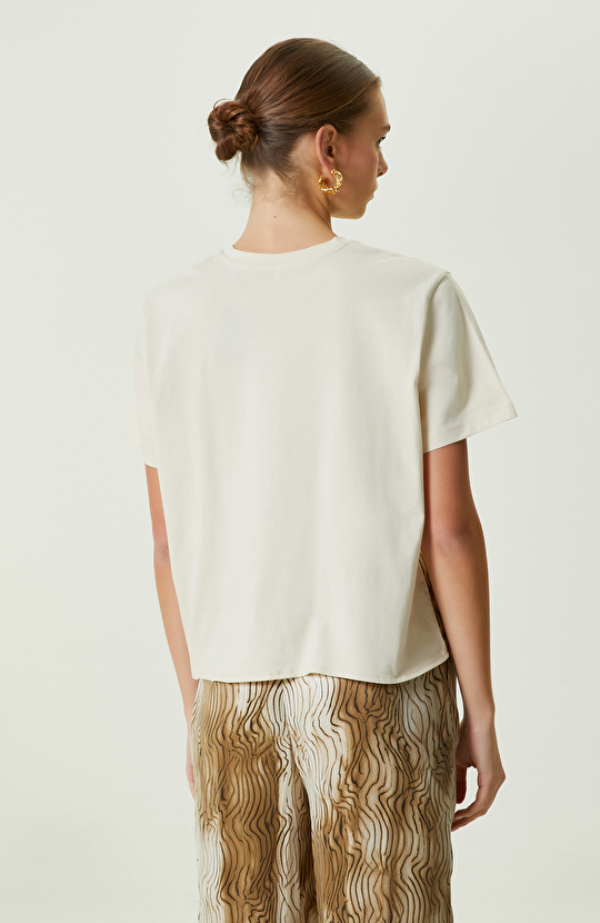 Taş Rengi Kısa Kollu Bisiklet Yaka T-Shirt