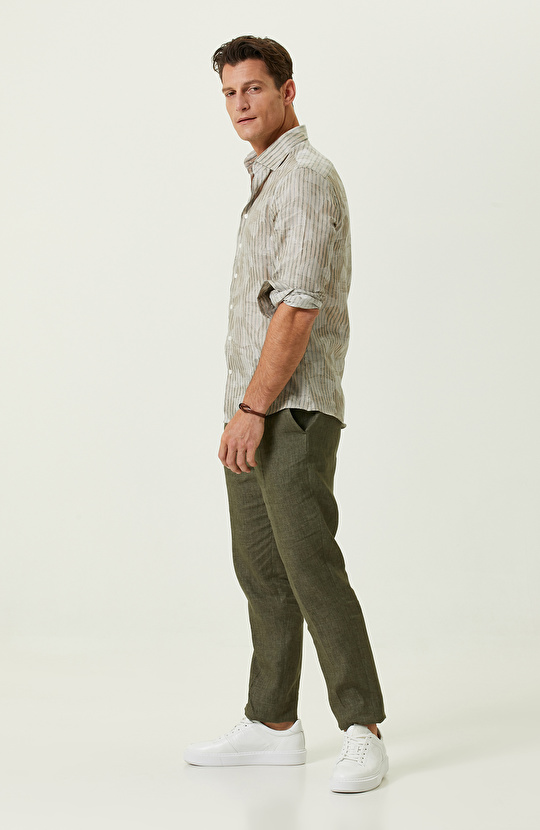 Bej Çizgili Gömlek