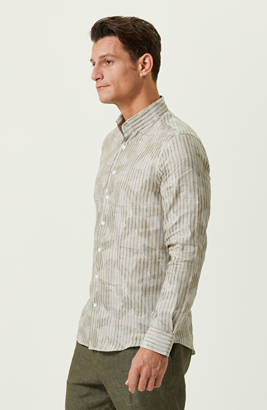 Bej Çizgili Gömlek