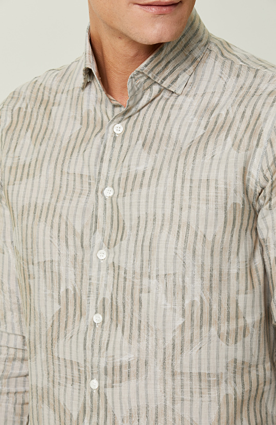 Bej Çizgili Gömlek