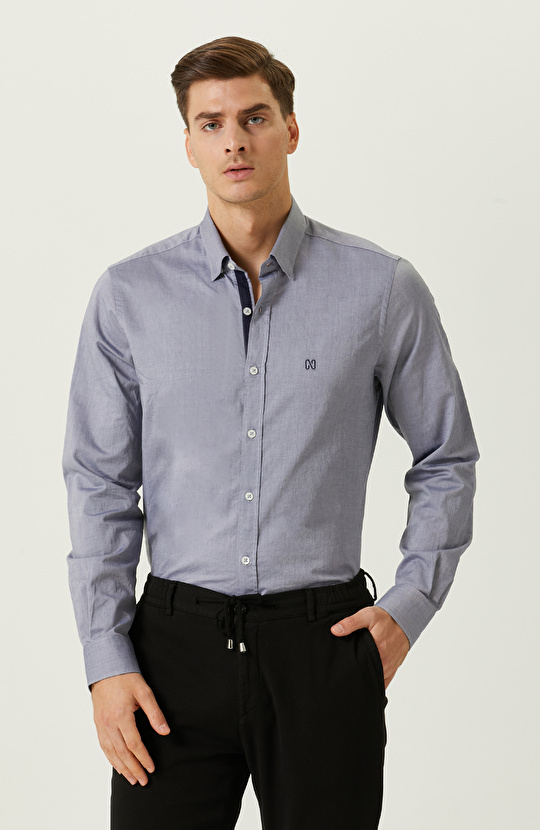 Lacivert Uzun Kollu  Gömlek