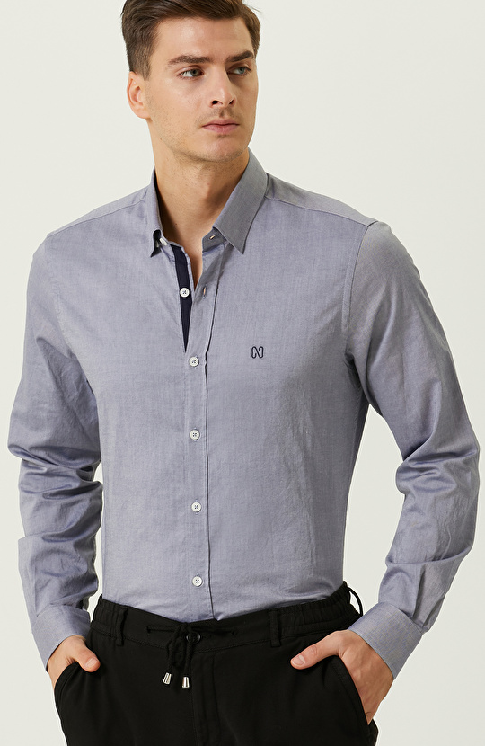 Lacivert Uzun Kollu  Gömlek