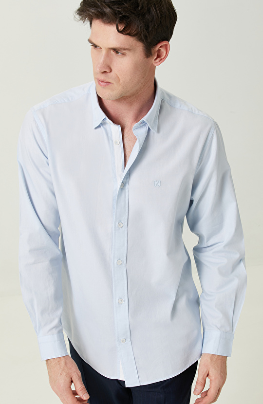 Mavi Oxford Uzun Kollu Gömlek
