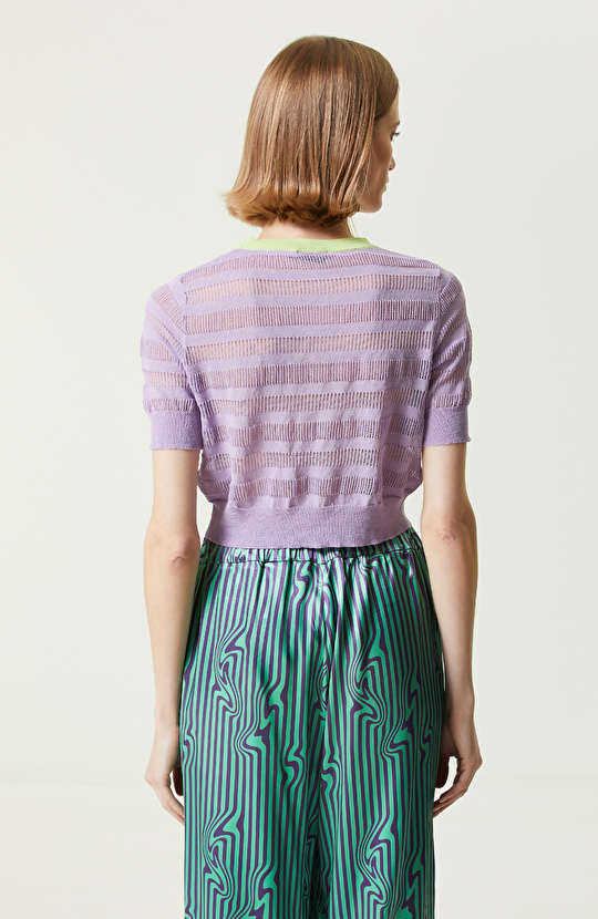 Lila Ajurlu Kısa Kollu Kazak